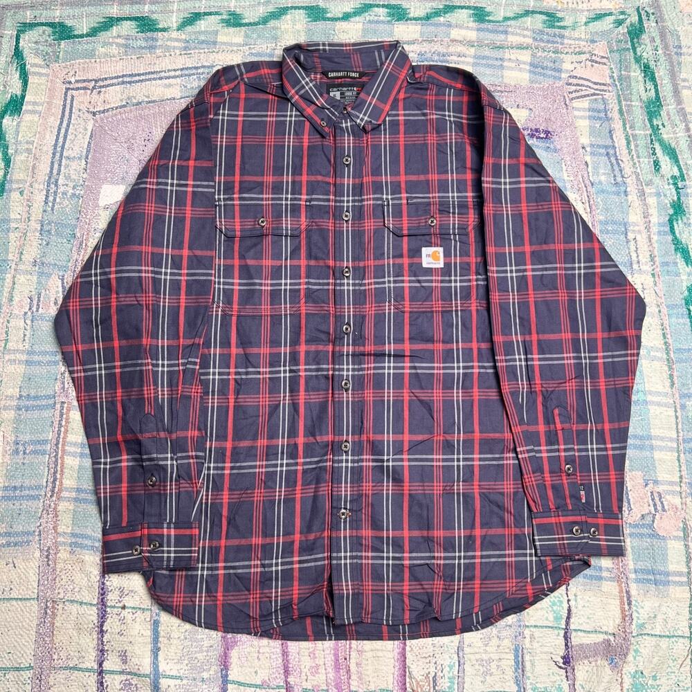 Carhartt Men's Loose Fit Flame Resistant Plaid Long Sleeve Button-Up Shirt XL